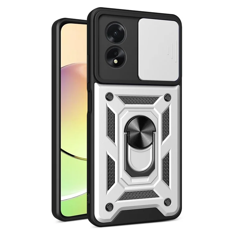 For Oppo A38 4G Case PC+TPU Anti-fall Kickstand Phone Cover with Slide Lens Lid - Black-Cellmalls