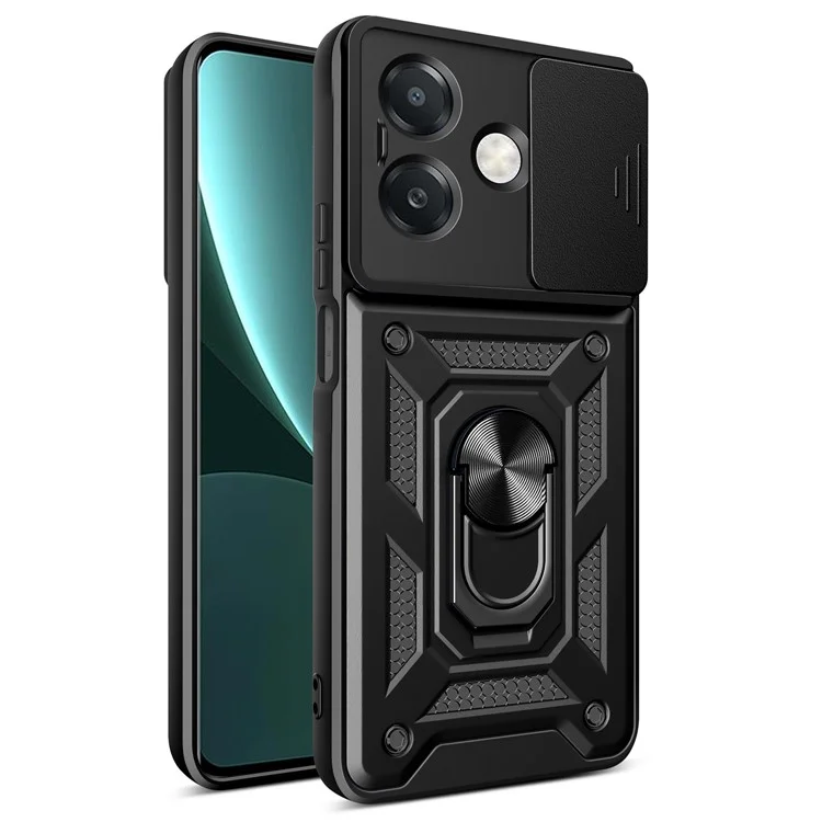 For Oppo A40 5G / A40 4G / A60 5G / A3x 5G (India) / A3x 4G Case with Slide Camera Lid PC+TPU Kickstand Phone Cover - Black-Cellmalls