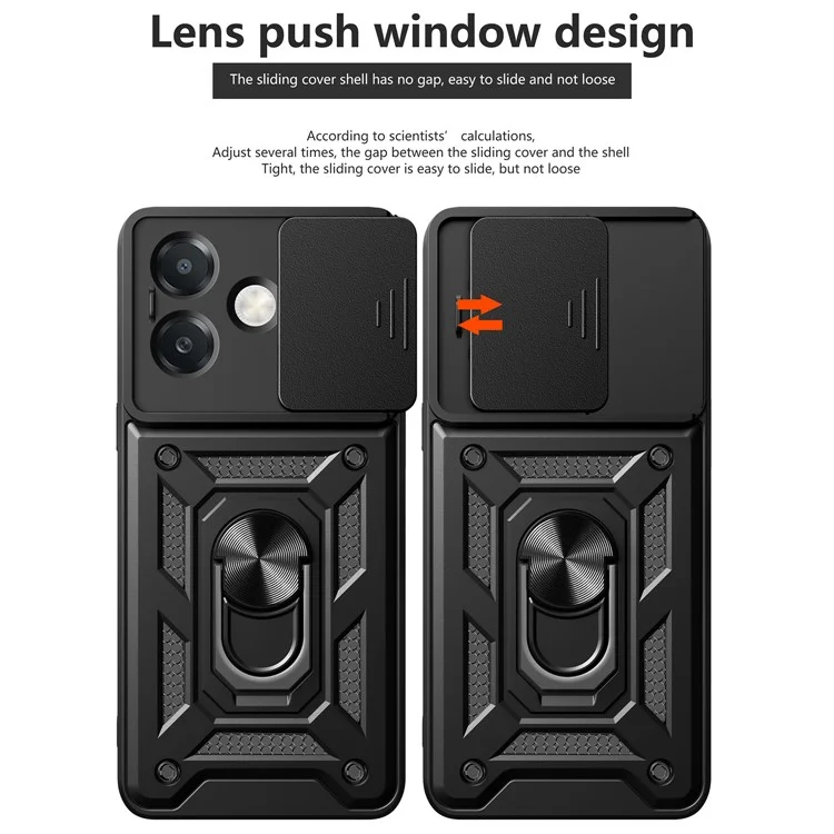 For Oppo A40 5G / A40 4G / A60 5G / A3x 5G (India) / A3x 4G Case with Slide Camera Lid PC+TPU Kickstand Phone Cover - Black-Cellmalls