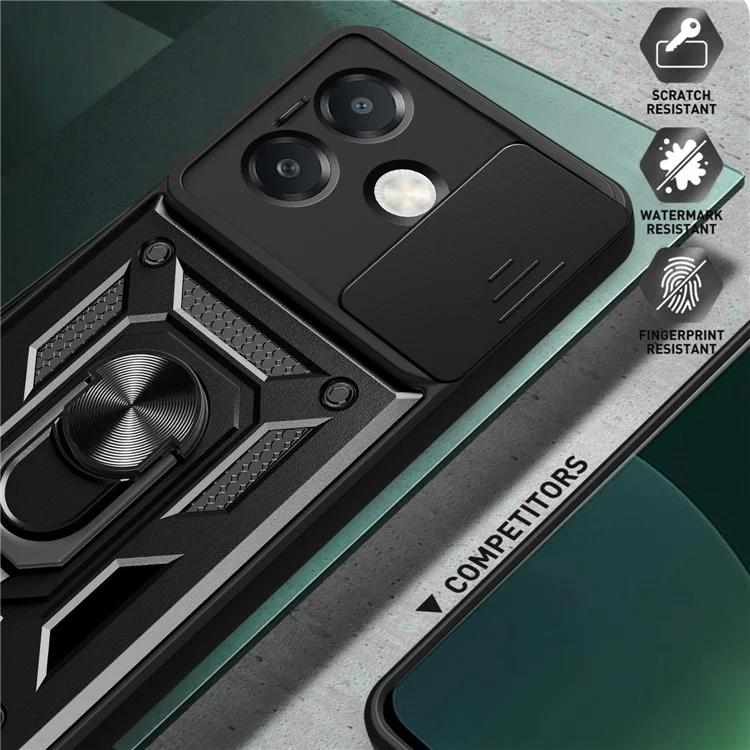 For Oppo A40 5G / A40 4G / A60 5G / A3x 5G (India) / A3x 4G Case with Slide Camera Lid PC+TPU Kickstand Phone Cover - Black-Cellmalls