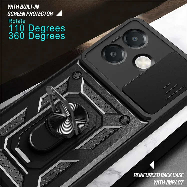 For Oppo A40 5G / A40 4G / A60 5G / A3x 5G (India) / A3x 4G Case with Slide Camera Lid PC+TPU Kickstand Phone Cover - Black-Cellmalls