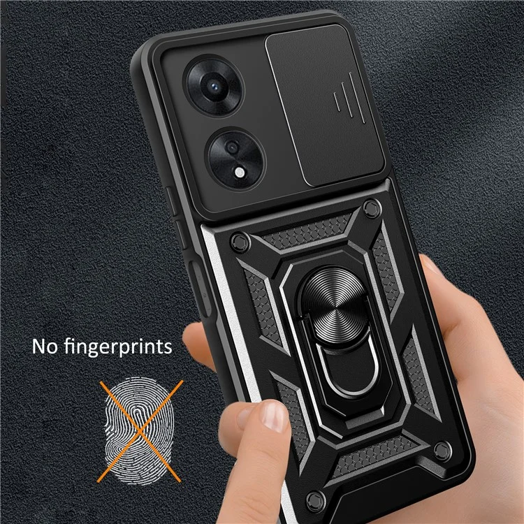 For Oppo A58 4G Case Slide Lens Cover PC+TPU Kickstand Cover - Black-Cellmalls