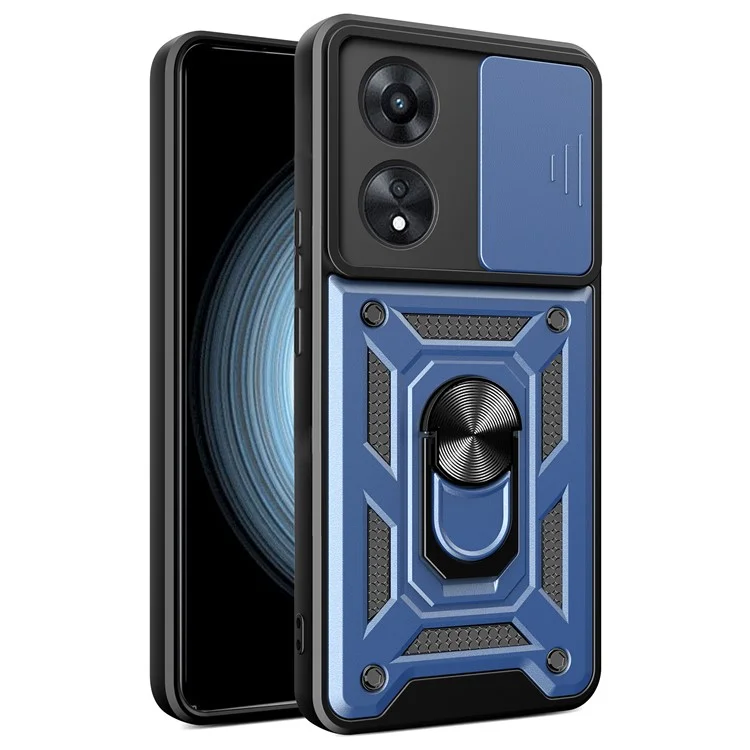 For Oppo A58 4G Case Slide Lens Cover PC+TPU Kickstand Cover - Black-Cellmalls