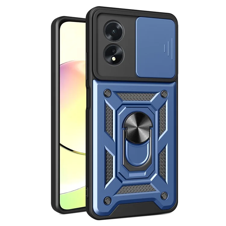 For Oppo A38 4G Case PC+TPU Anti-fall Kickstand Phone Cover with Slide Lens Lid - Black-Cellmalls