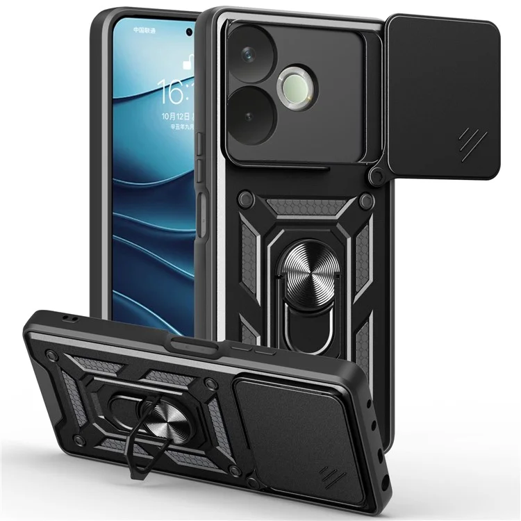 PC + TPU Case For Oppo A5 Pro 4G (Global) / 5G (Global) / A5 Energy 5G (China) Kickstand Phone Cover with Slide Camera Lid - Black-Cellmalls