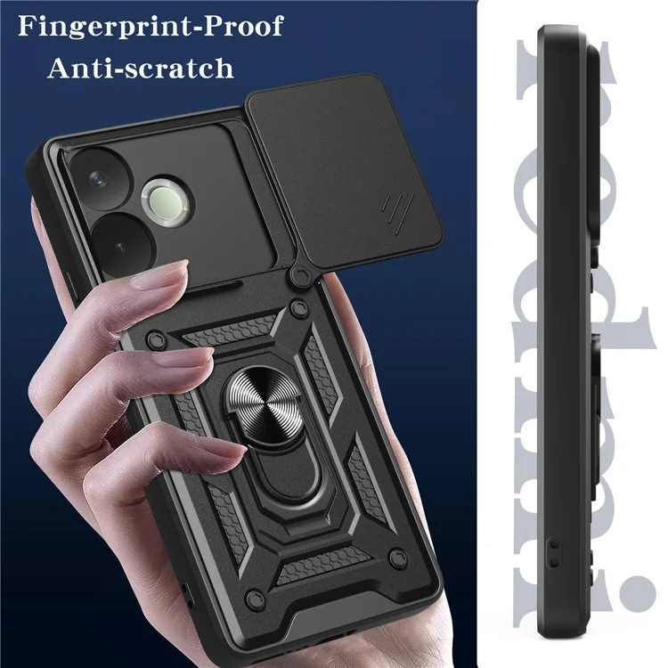 PC + TPU Case For Oppo A5 Pro 4G (Global) / 5G (Global) / A5 Energy 5G (China) Kickstand Phone Cover with Slide Camera Lid - Black-Cellmalls