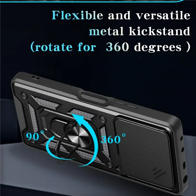 PC + TPU Case For Oppo A5 Pro 4G (Global) / 5G (Global) / A5 Energy 5G (China) Kickstand Phone Cover with Slide Camera Lid - Black-Cellmalls