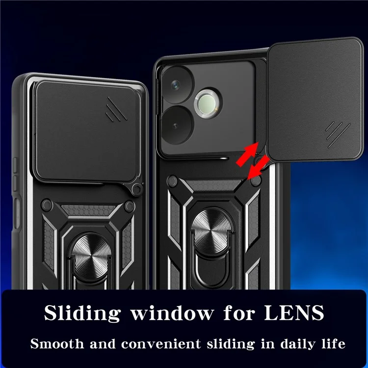 PC + TPU Case For Oppo A5 Pro 4G (Global) / 5G (Global) / A5 Energy 5G (China) Kickstand Phone Cover with Slide Camera Lid - Black-Cellmalls