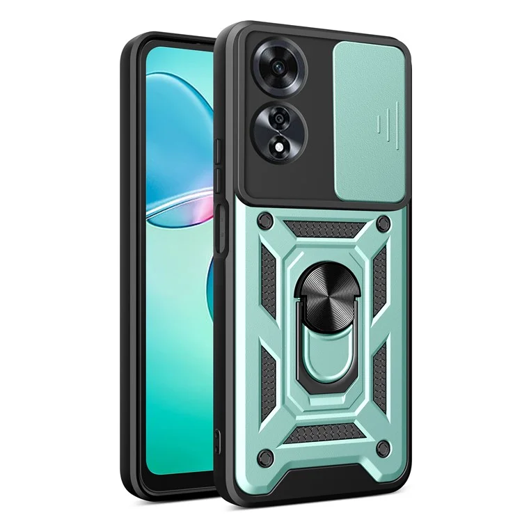 For Oppo A60 4G Case with Slide Camera Lid PC+TPU Kickstand Phone Cover - Black-Cellmalls