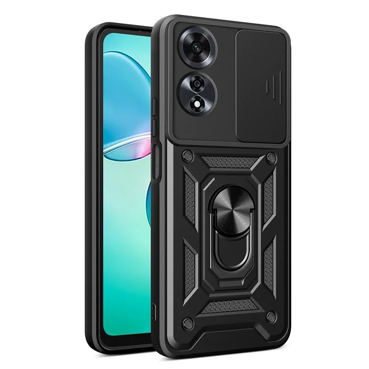 For Oppo A60 4G Case with Slide Camera Lid PC+TPU Kickstand Phone Cover - Black-Cellmalls