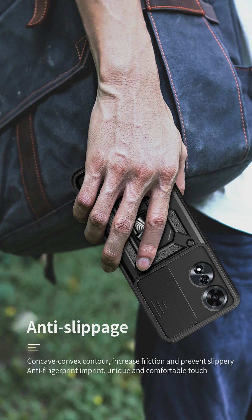 For Oppo A60 4G Case with Slide Camera Lid PC+TPU Kickstand Phone Cover - Black-Cellmalls