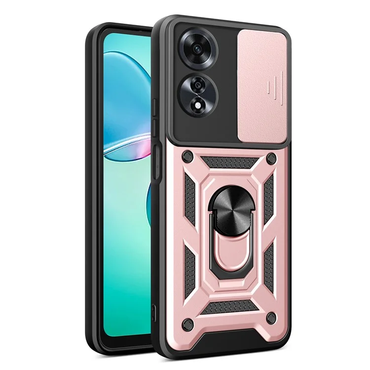 For Oppo A60 4G Case with Slide Camera Lid PC+TPU Kickstand Phone Cover - Black-Cellmalls