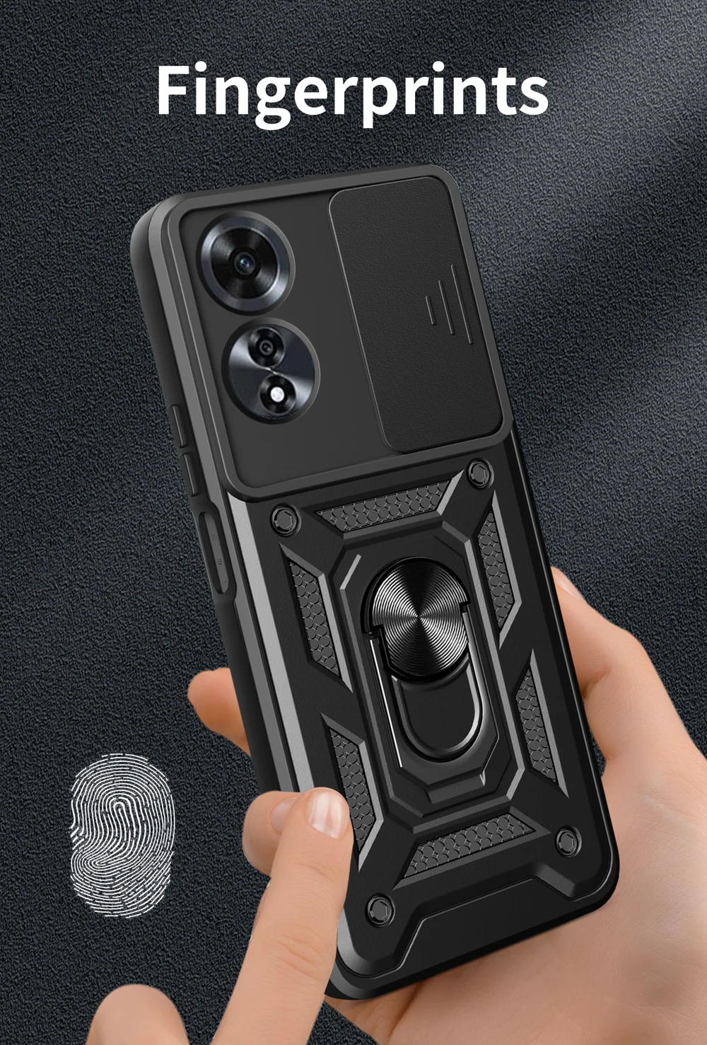 For Oppo A60 4G Case with Slide Camera Lid PC+TPU Kickstand Phone Cover - Black-Cellmalls