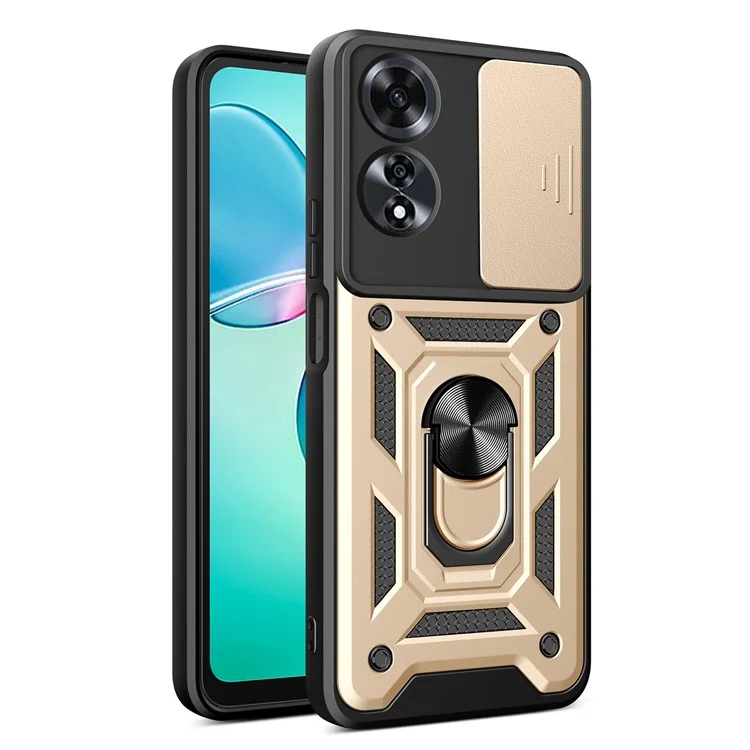 For Oppo A60 4G Case with Slide Camera Lid PC+TPU Kickstand Phone Cover - Black-Cellmalls