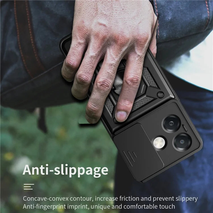 For Oppo A40 5G / A40 4G / A60 5G / A3x 5G (India) / A3x 4G Case with Slide Camera Lid PC+TPU Kickstand Phone Cover - Black-Cellmalls