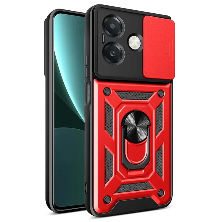 For Oppo A40 5G / A40 4G / A60 5G / A3x 5G (India) / A3x 4G Case with Slide Camera Lid PC+TPU Kickstand Phone Cover - Black-Cellmalls