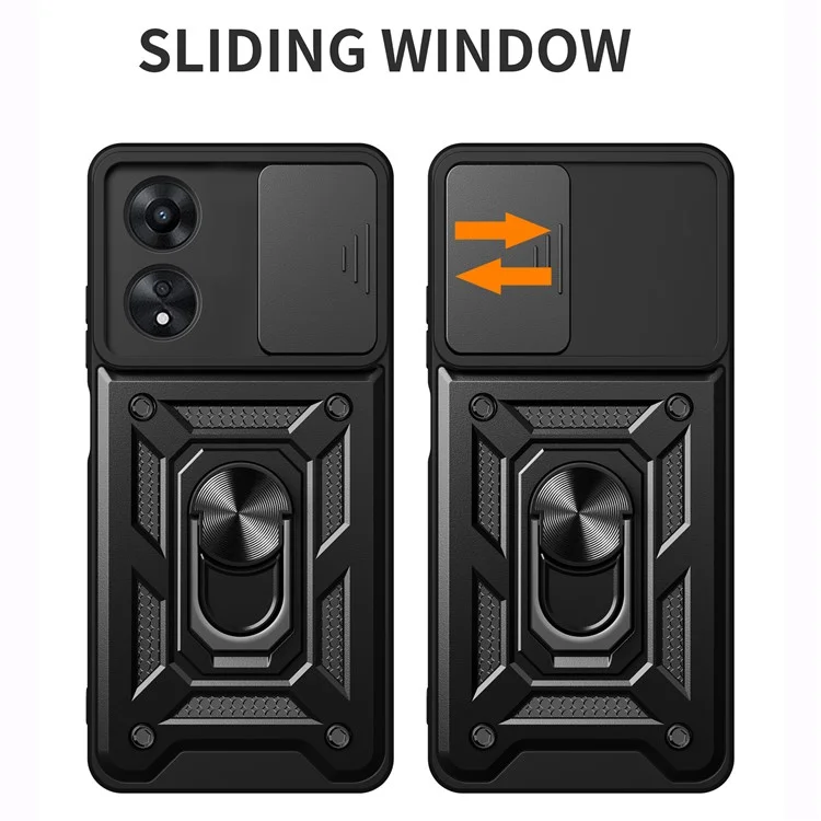 For Oppo A58 4G Case Slide Lens Cover PC+TPU Kickstand Cover - Black-Cellmalls