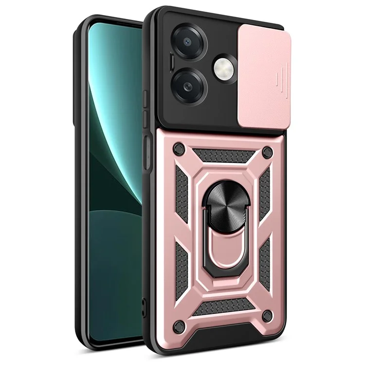 For Oppo A40 5G / A40 4G / A60 5G / A3x 5G (India) / A3x 4G Case with Slide Camera Lid PC+TPU Kickstand Phone Cover - Black-Cellmalls
