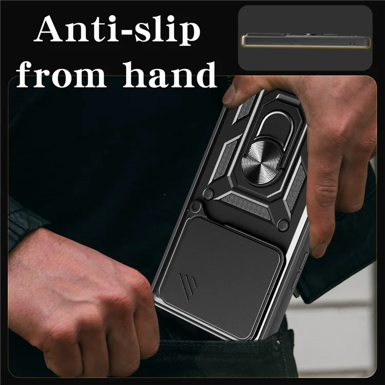 PC + TPU Case For Oppo A5 Pro 4G (Global) / 5G (Global) / A5 Energy 5G (China) Kickstand Phone Cover with Slide Camera Lid - Black-Cellmalls