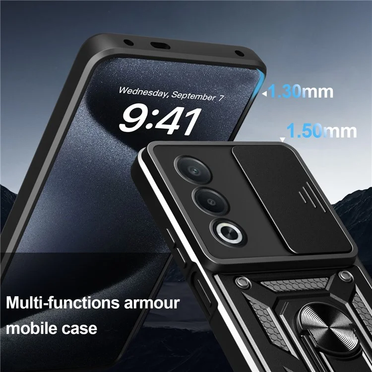 For Oppo A3 Pro (India) 5G  /  A80 5G Case with Slide Camera Lid PC + TPU Kickstand Phone Cover - Black-Cellmalls