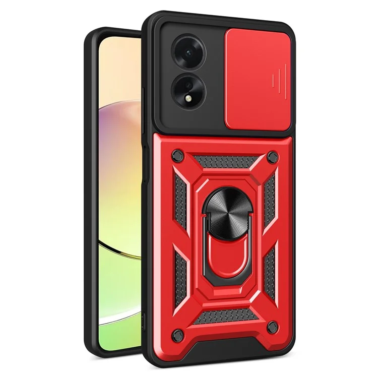 For Oppo A38 4G Case PC+TPU Anti-fall Kickstand Phone Cover with Slide Lens Lid - Black-Cellmalls