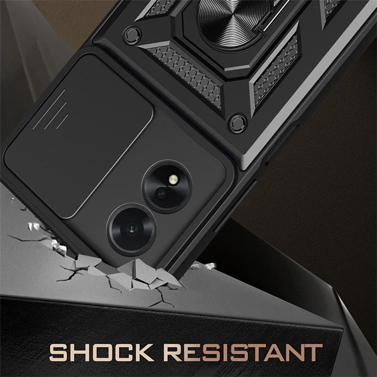 For Oppo A38 4G Case PC+TPU Anti-fall Kickstand Phone Cover with Slide Lens Lid - Black-Cellmalls