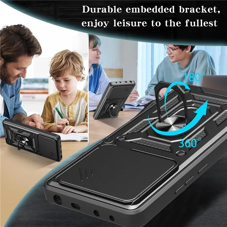 For Oppo F29 5G  /  A5 5G Case with Slide Camera Lid PC + TPU Kickstand Phone Cover - Black-Cellmalls