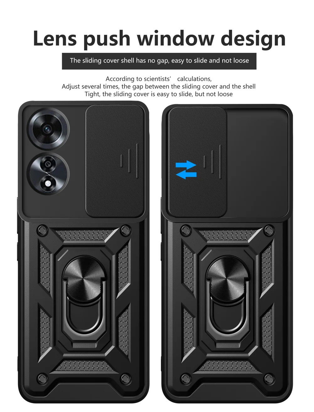 For Oppo A60 4G Case with Slide Camera Lid PC+TPU Kickstand Phone Cover - Black-Cellmalls