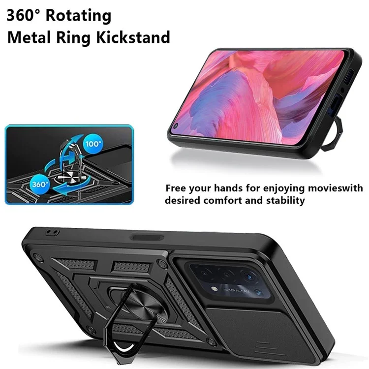 For Oppo A74 5G Multifunction Kickstand PC + TPU Hybrid Cover Slide Camera Protection Phone Case - Black-Cellmalls