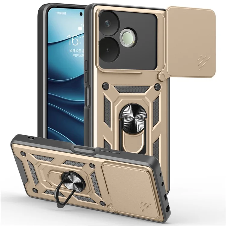 PC + TPU Case For Oppo A5 Pro 4G (Global) / 5G (Global) / A5 Energy 5G (China) Kickstand Phone Cover with Slide Camera Lid - Black-Cellmalls