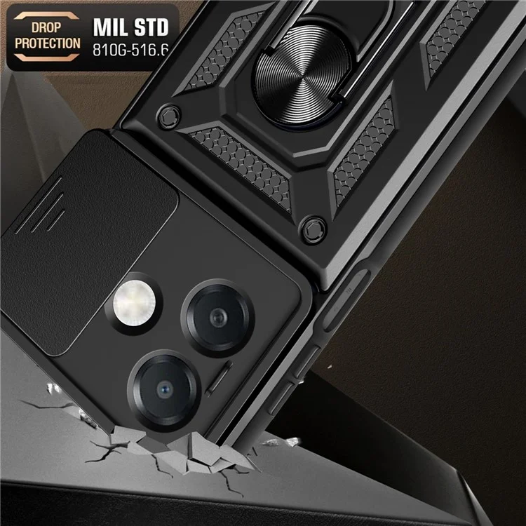 For Oppo A40 5G / A40 4G / A60 5G / A3x 5G (India) / A3x 4G Case with Slide Camera Lid PC+TPU Kickstand Phone Cover - Black-Cellmalls