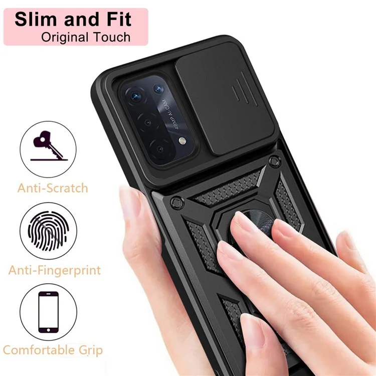 For Oppo A74 5G Multifunction Kickstand PC + TPU Hybrid Cover Slide Camera Protection Phone Case - Black-Cellmalls