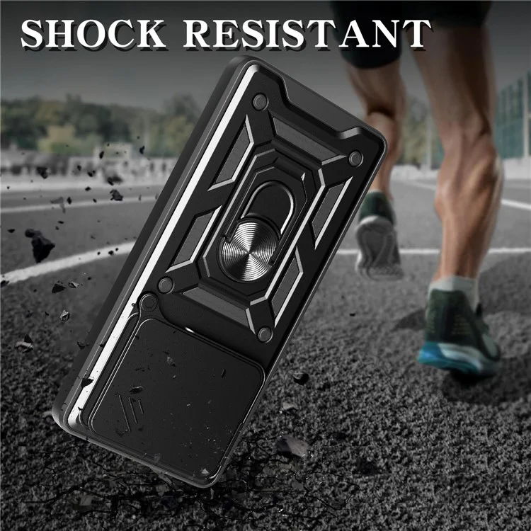 PC + TPU Case For Oppo A5 Pro 4G (Global) / 5G (Global) / A5 Energy 5G (China) Kickstand Phone Cover with Slide Camera Lid - Black-Cellmalls