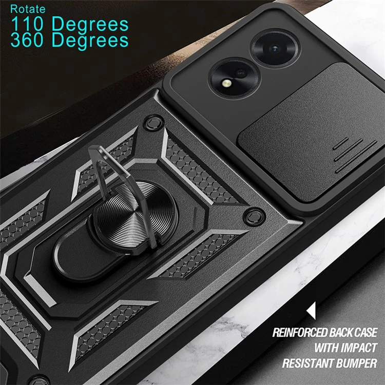 For Oppo A38 4G Case PC+TPU Anti-fall Kickstand Phone Cover with Slide Lens Lid - Black-Cellmalls