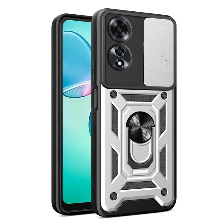 For Oppo A60 4G Case with Slide Camera Lid PC+TPU Kickstand Phone Cover - Black-Cellmalls