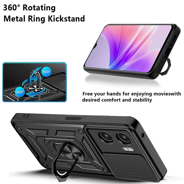 For Oppo A77 5G / A57 (2022) 5G Fall Prevention Cell Phone Shell Kickstand PC + TPU Hybrid Cover Slide Camera Protection Phone Case - Black-Cellmalls