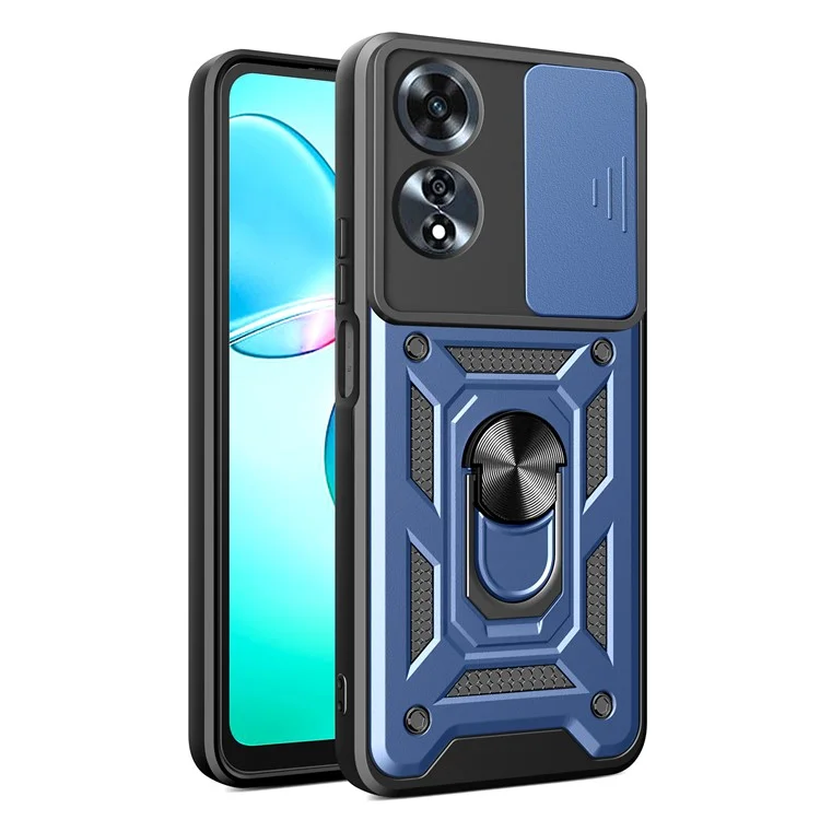 For Oppo A60 4G Case with Slide Camera Lid PC+TPU Kickstand Phone Cover - Black-Cellmalls