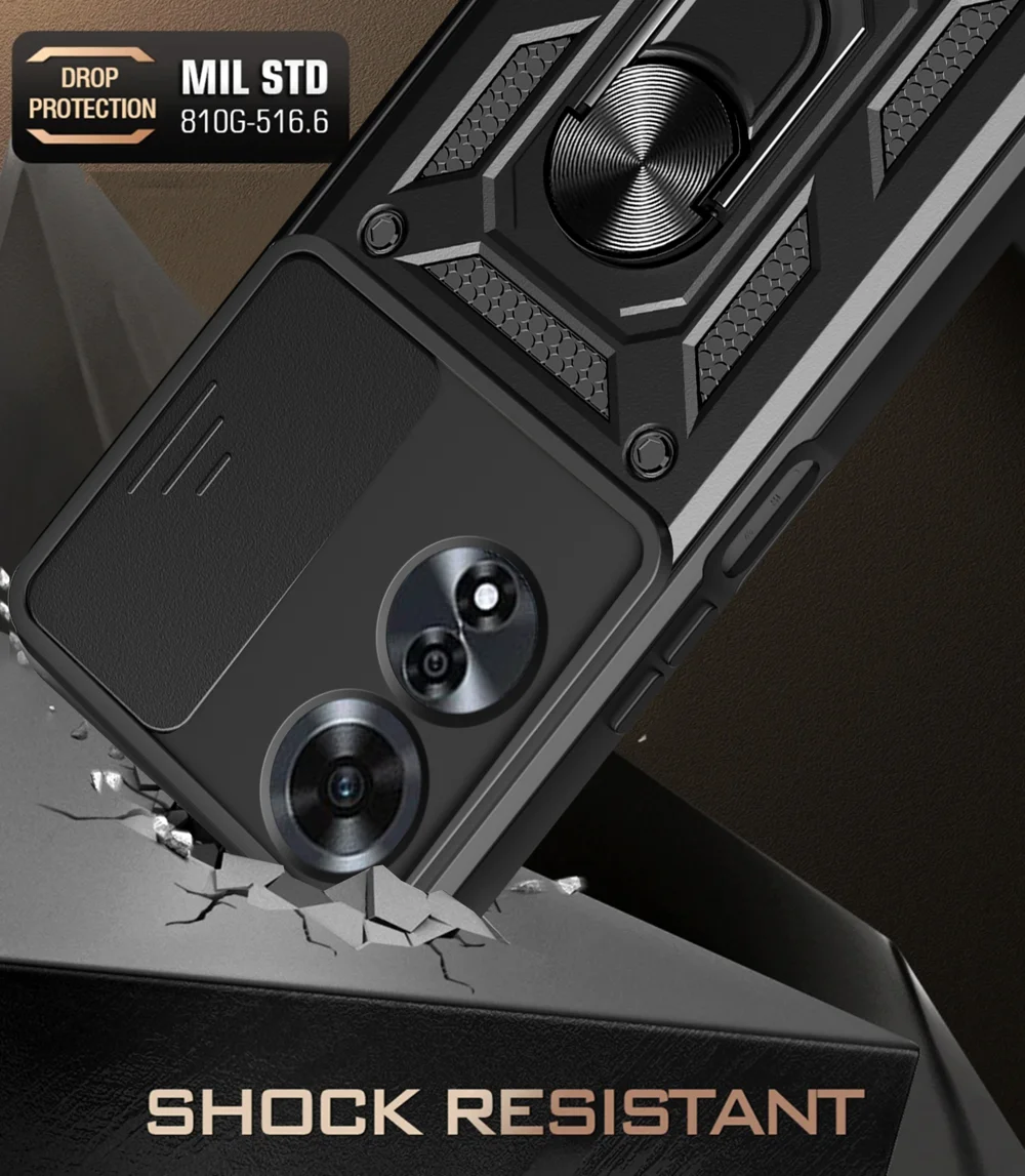 For Oppo A60 4G Case with Slide Camera Lid PC+TPU Kickstand Phone Cover - Black-Cellmalls