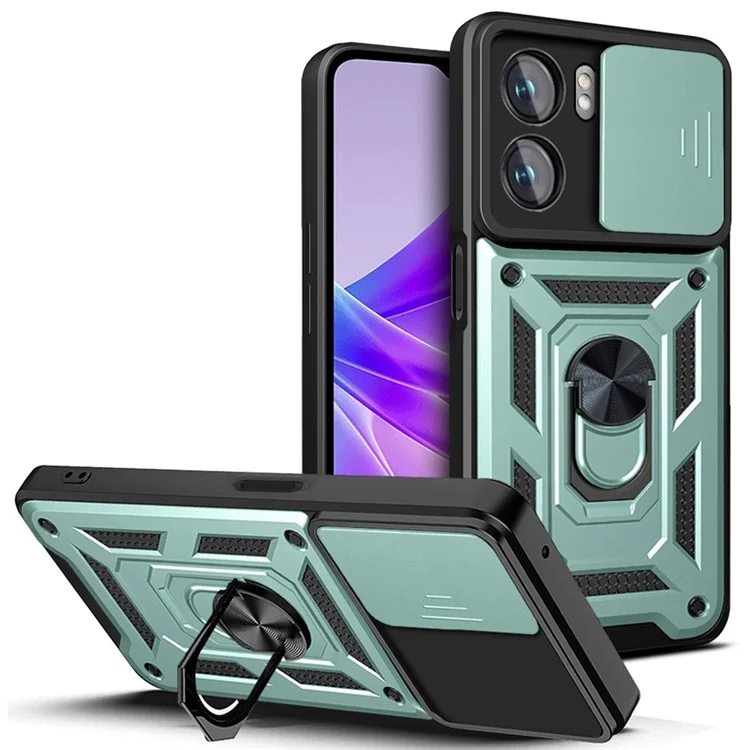 For Oppo A77 5G / A57 (2022) 5G Fall Prevention Cell Phone Shell Kickstand PC + TPU Hybrid Cover Slide Camera Protection Phone Case - Black-Cellmalls
