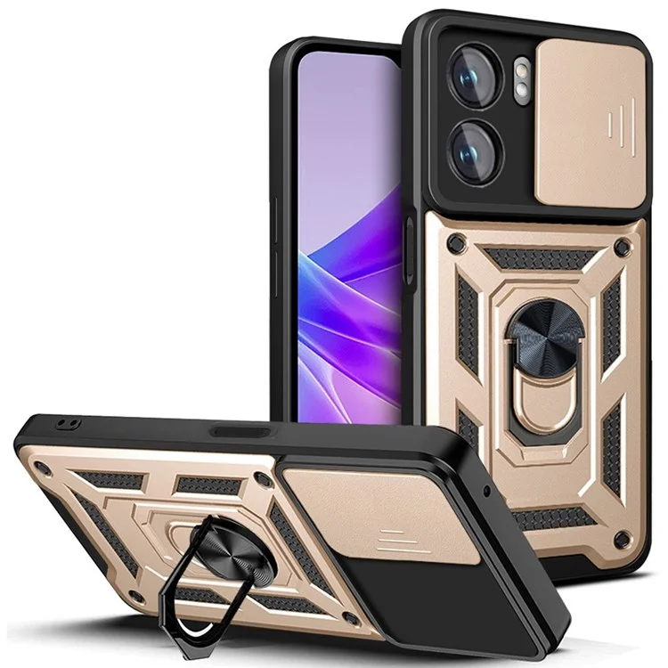 For Oppo A77 5G / A57 (2022) 5G Fall Prevention Cell Phone Shell Kickstand PC + TPU Hybrid Cover Slide Camera Protection Phone Case - Black-Cellmalls