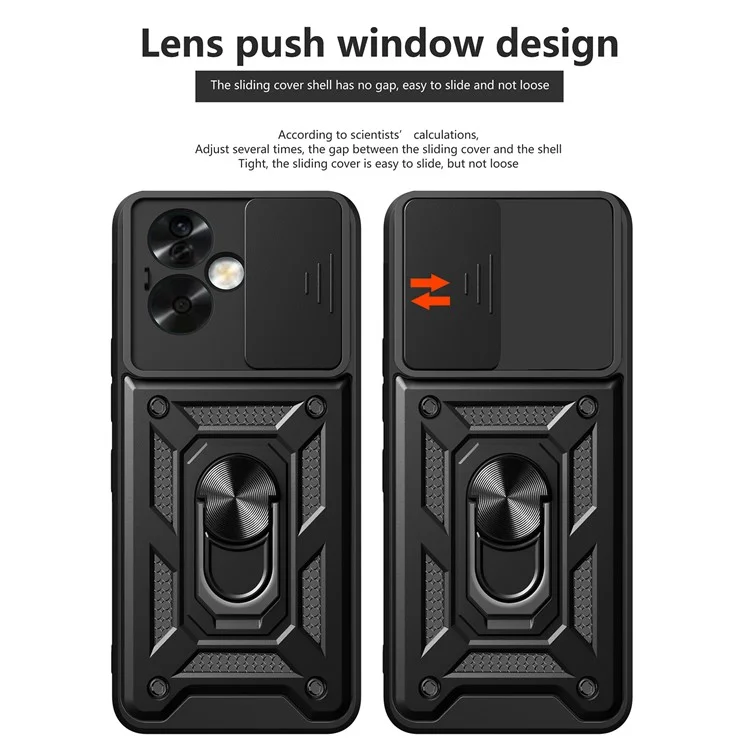 For Oppo A79 5G / A2 5G Case PC+TPU Ring Kickstand Back Cover with Slide Lens Window - Black-Cellmalls