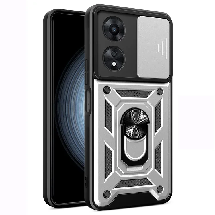 For Oppo A58 4G Case Slide Lens Cover PC+TPU Kickstand Cover - Black-Cellmalls