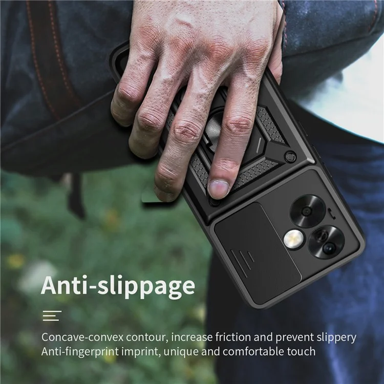 For Oppo A79 5G / A2 5G Case PC+TPU Ring Kickstand Back Cover with Slide Lens Window - Black-Cellmalls