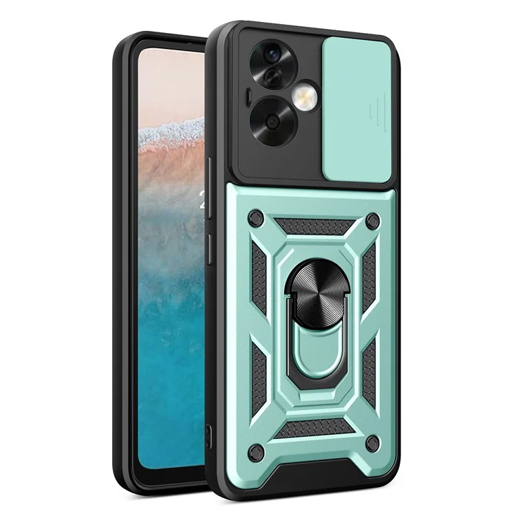 For Oppo A79 5G / A2 5G Case PC+TPU Ring Kickstand Back Cover with Slide Lens Window - Black-Cellmalls