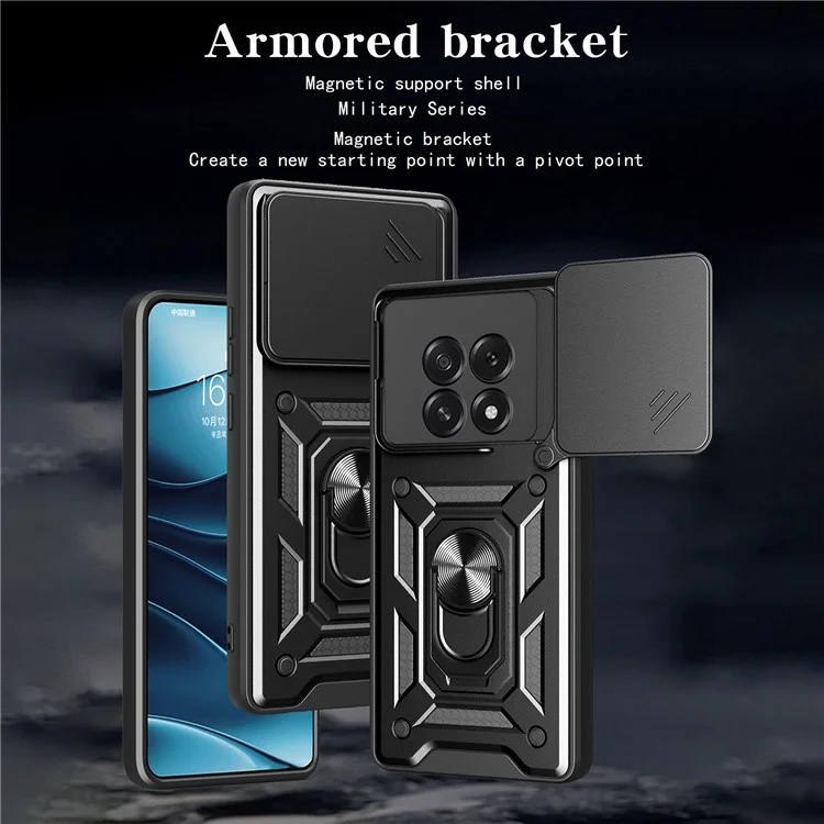 For Oppo F29 5G  /  A5 5G Case with Slide Camera Lid PC + TPU Kickstand Phone Cover - Black-Cellmalls