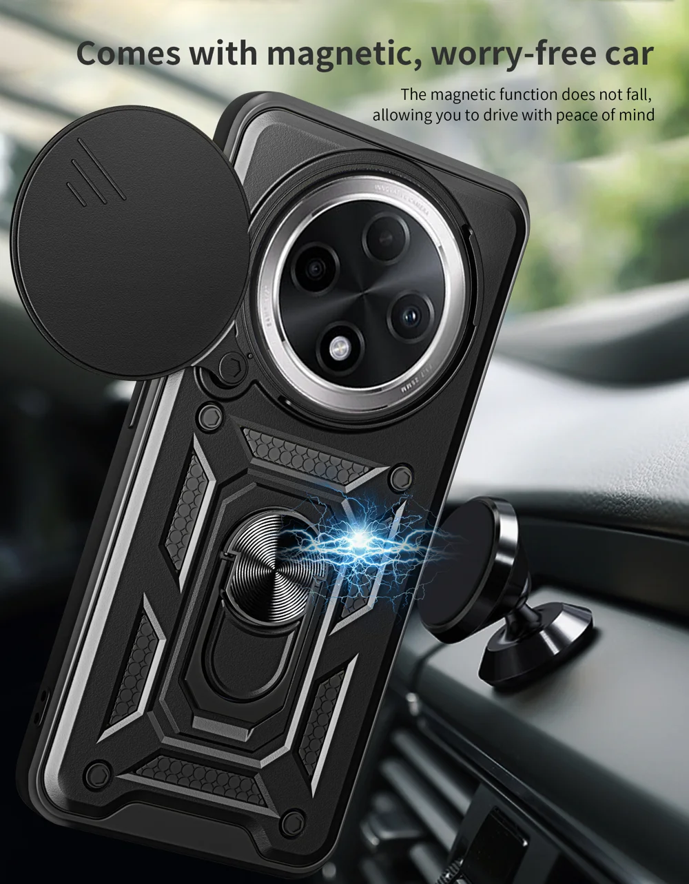 For Oppo F27 Pro 5G / F27 Pro+ 5G Case with Slide Camera Lid PC+TPU Kickstand Phone Cover - Black-Cellmalls