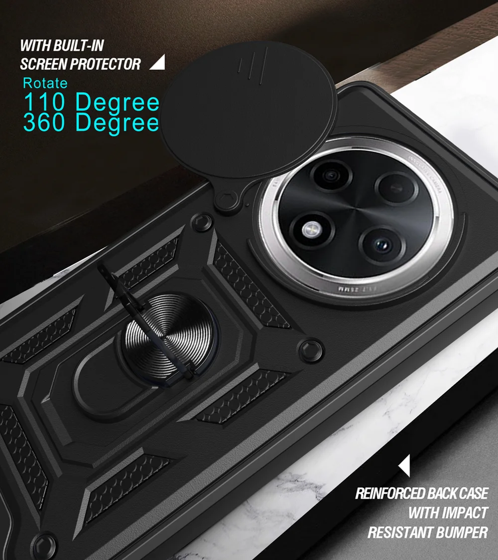 For Oppo F27 Pro 5G / F27 Pro+ 5G Case with Slide Camera Lid PC+TPU Kickstand Phone Cover - Black-Cellmalls