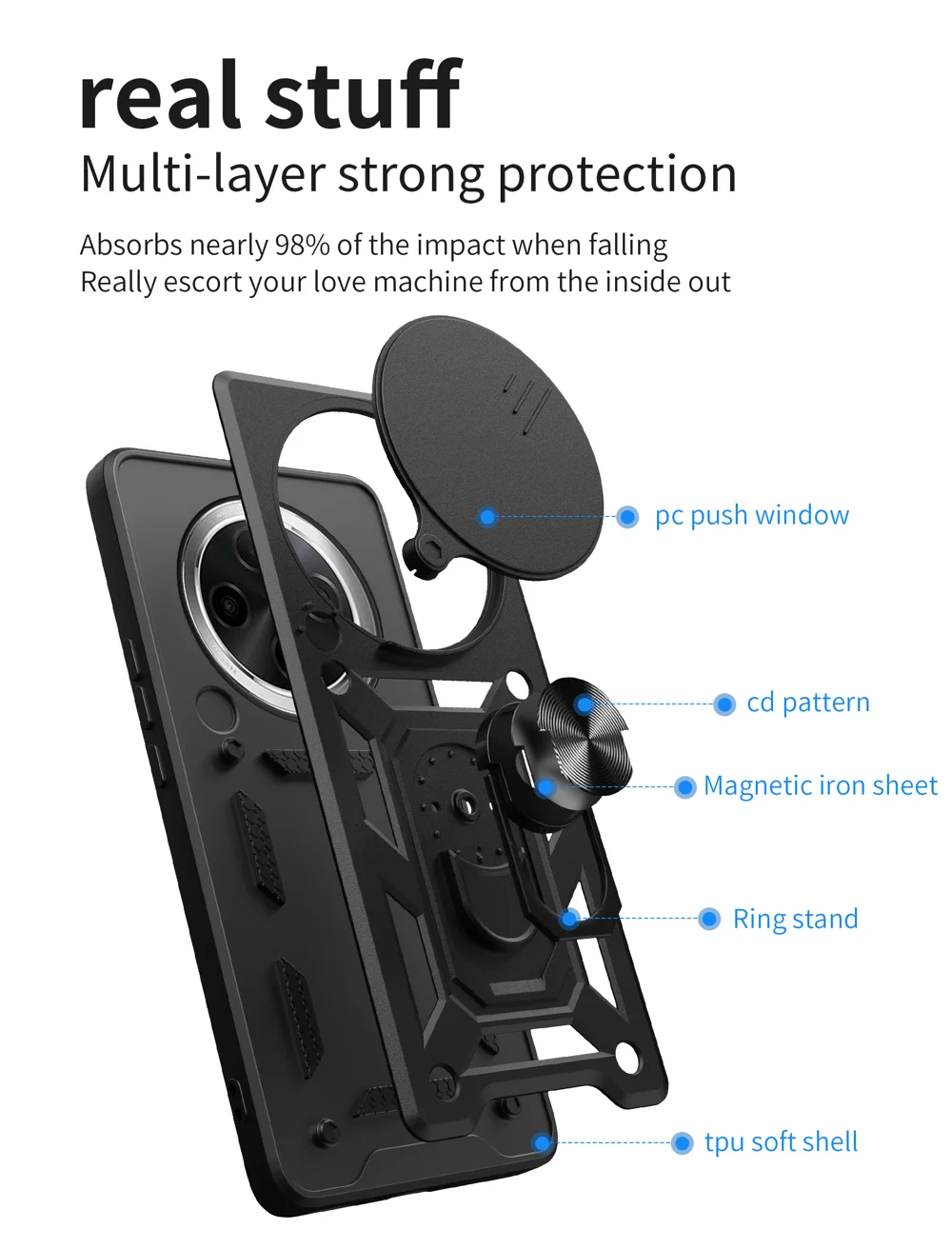 For Oppo F27 Pro 5G / F27 Pro+ 5G Case with Slide Camera Lid PC+TPU Kickstand Phone Cover - Black-Cellmalls