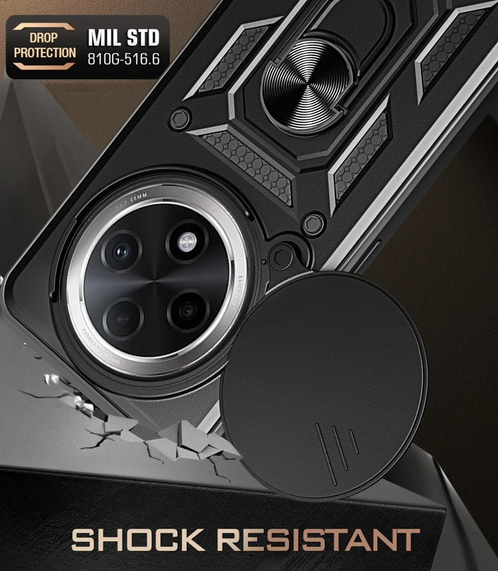 For Oppo F27 Pro 5G / F27 Pro+ 5G Case with Slide Camera Lid PC+TPU Kickstand Phone Cover - Black-Cellmalls