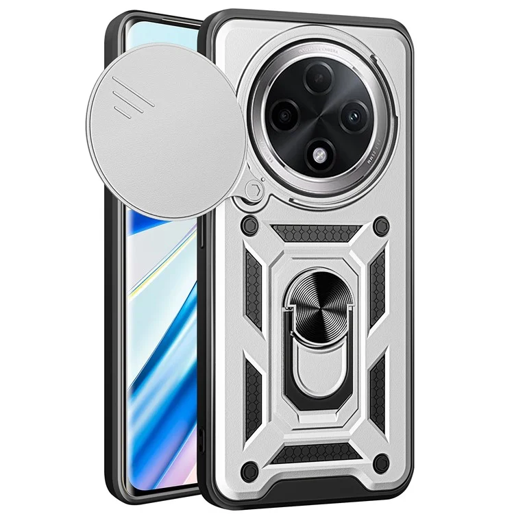 For Oppo F27 Pro 5G / F27 Pro+ 5G Case with Slide Camera Lid PC+TPU Kickstand Phone Cover - Black-Cellmalls